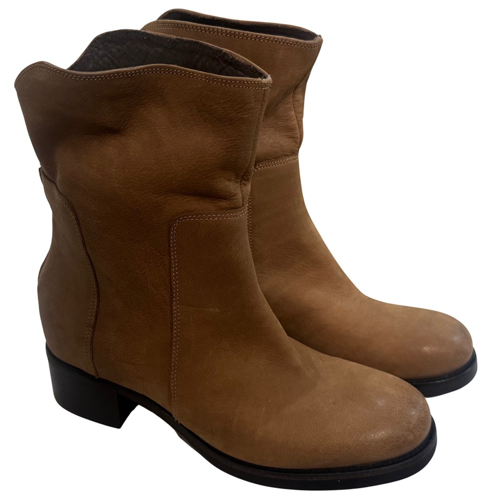Lavorazione Artigiana Leather Ankle Boots Rear Zip Tan Women Size 36 US 6